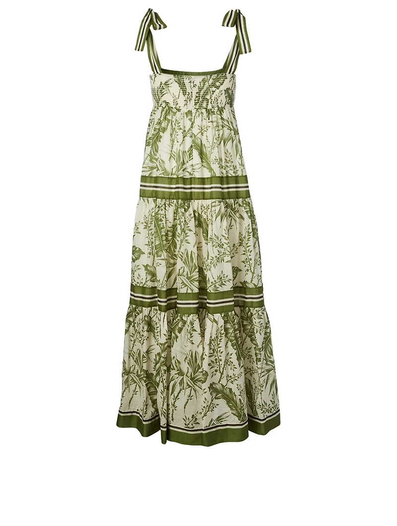 Empire Cotton Tie-Shoulder Midi Dress