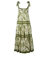 Empire Cotton Tie-Shoulder Midi Dress