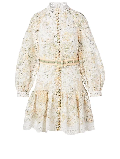 Amelie Linen Embroidered Mini Dress With Belt