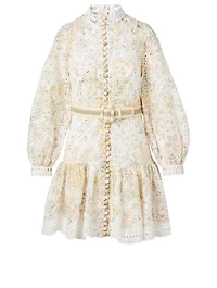 Amelie Linen Embroidered Mini Dress With Belt