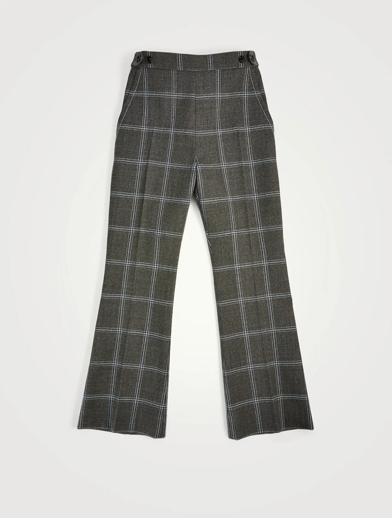 Wool Cropped Flare Pants Check Print