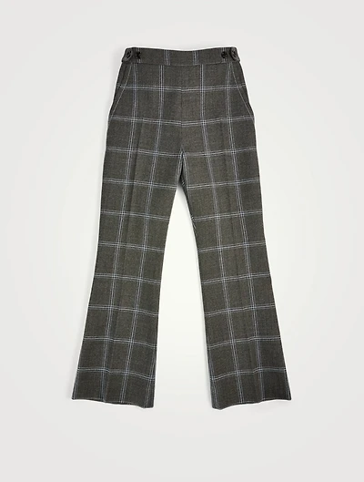 Wool Cropped Flare Pants Check Print