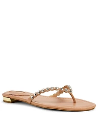 Tequila Crystal Leather Thong Sandals