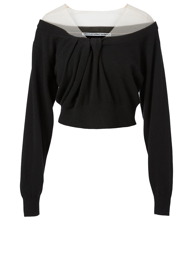 Illusion Tulle Cropped Sweater