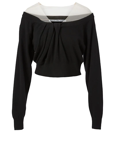 Illusion Tulle Cropped Sweater