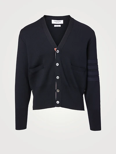 Wool Milano Stitch Cardigan With Four-Bar Stripe