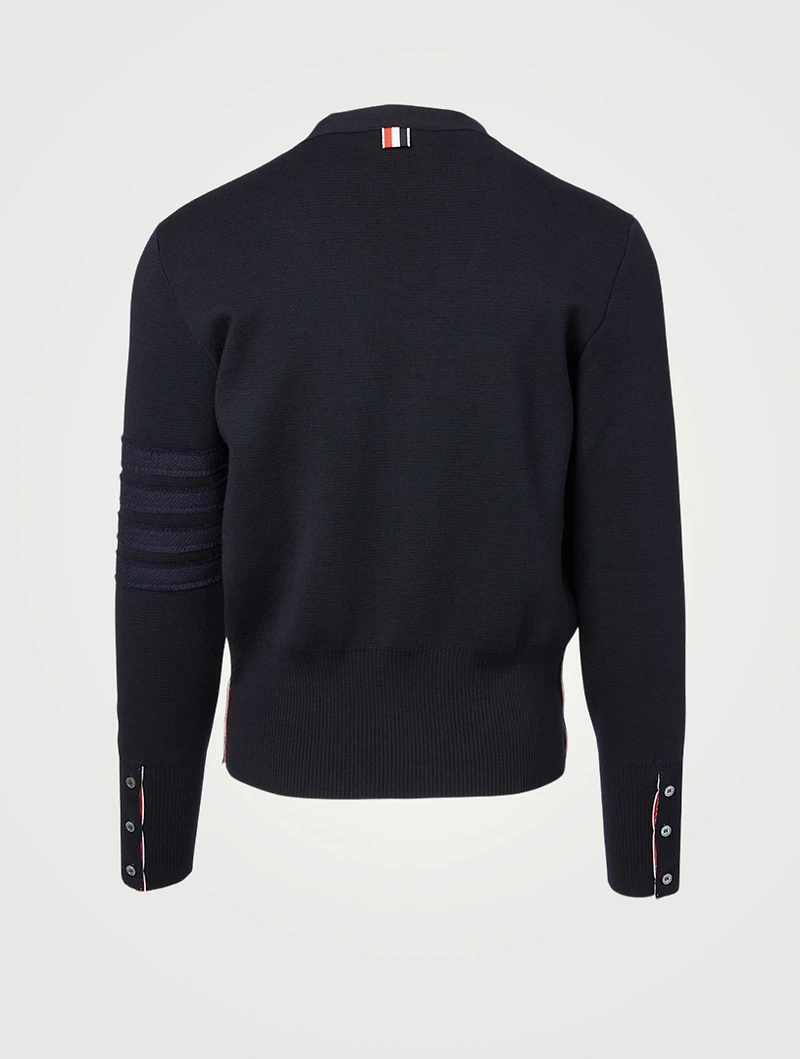 Wool Milano Stitch Cardigan With Four-Bar Stripe