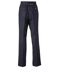 Wool Striped Pants With Backstrap