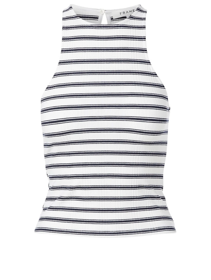 Racer Keyhole Tank Top Striped Print