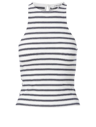 Racer Keyhole Tank Top Striped Print