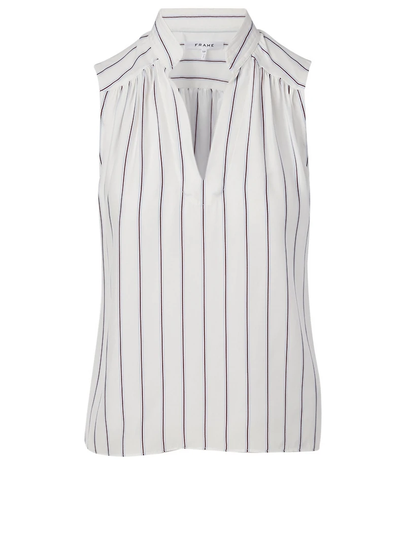 Cali Silk Sleeveless Top Striped Print