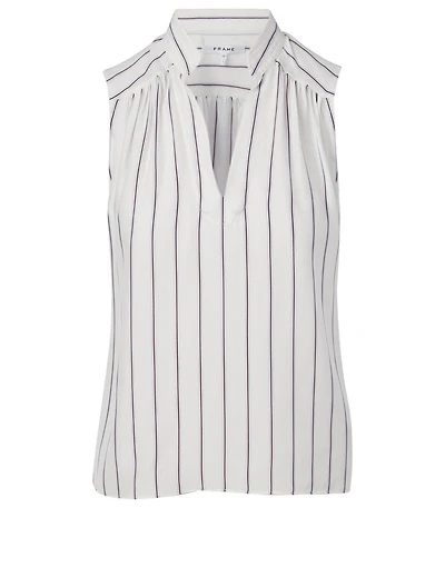 Cali Silk Sleeveless Top Striped Print