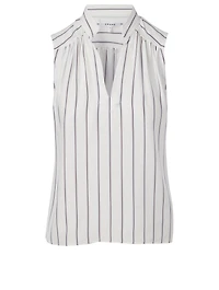 Cali Silk Sleeveless Top Striped Print