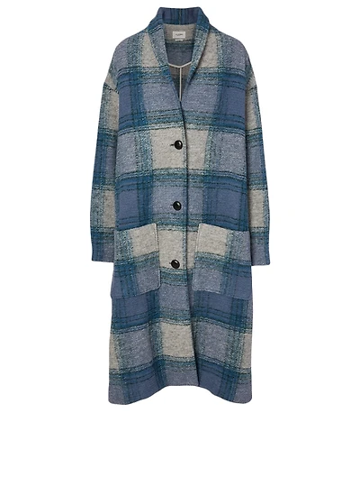 Elayo Wool-Blend Blanket Coat Plaid Print