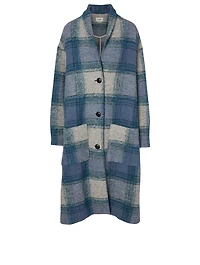 Elayo Wool-Blend Blanket Coat Plaid Print
