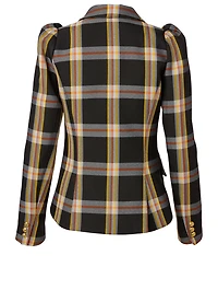 Pouf Sleeve Blazer Plaid Print