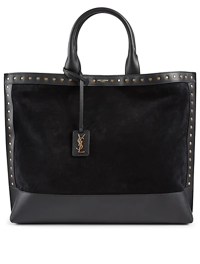 Shopping Tag Suede Tote Bag With Studs