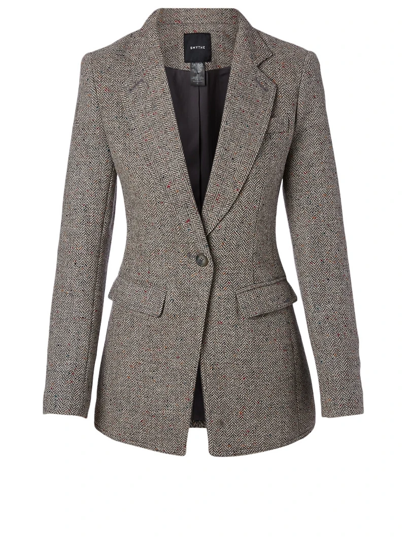 Wool Riding Blazer Herringbone Print