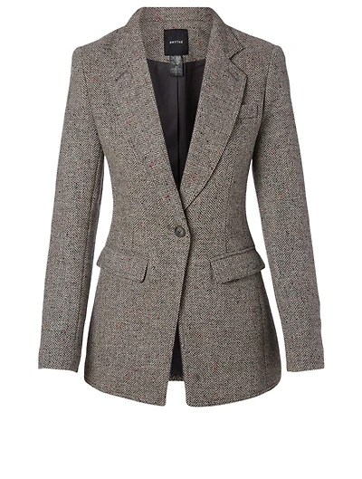 Wool Riding Blazer Herringbone Print