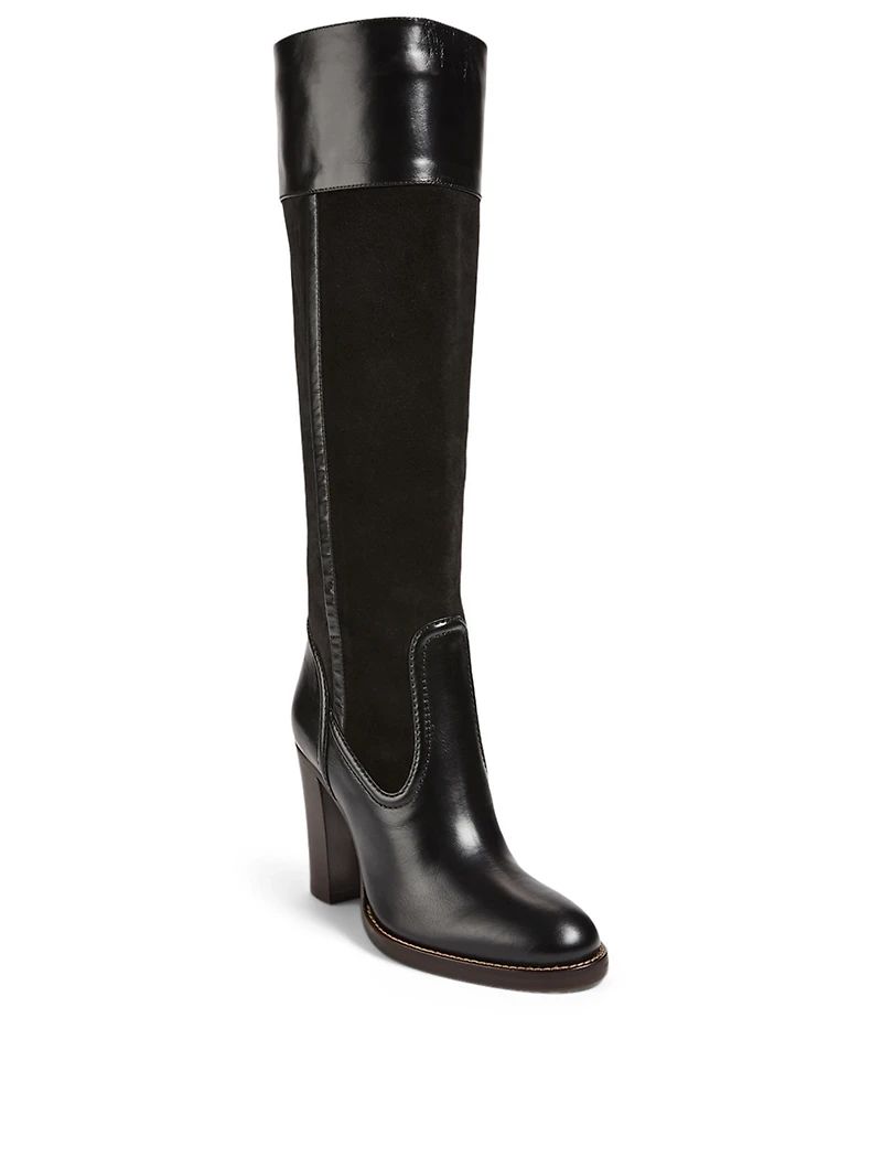 Emma Suede And Leather Heeled Knee-High Boots