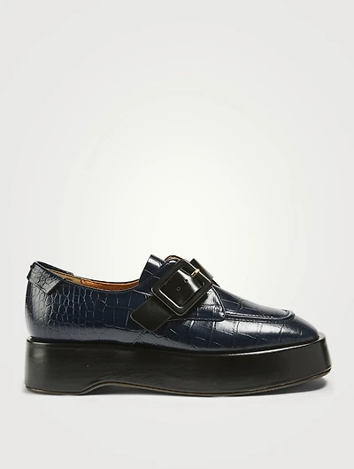 Croc-Embossed Leather Platform Loafers