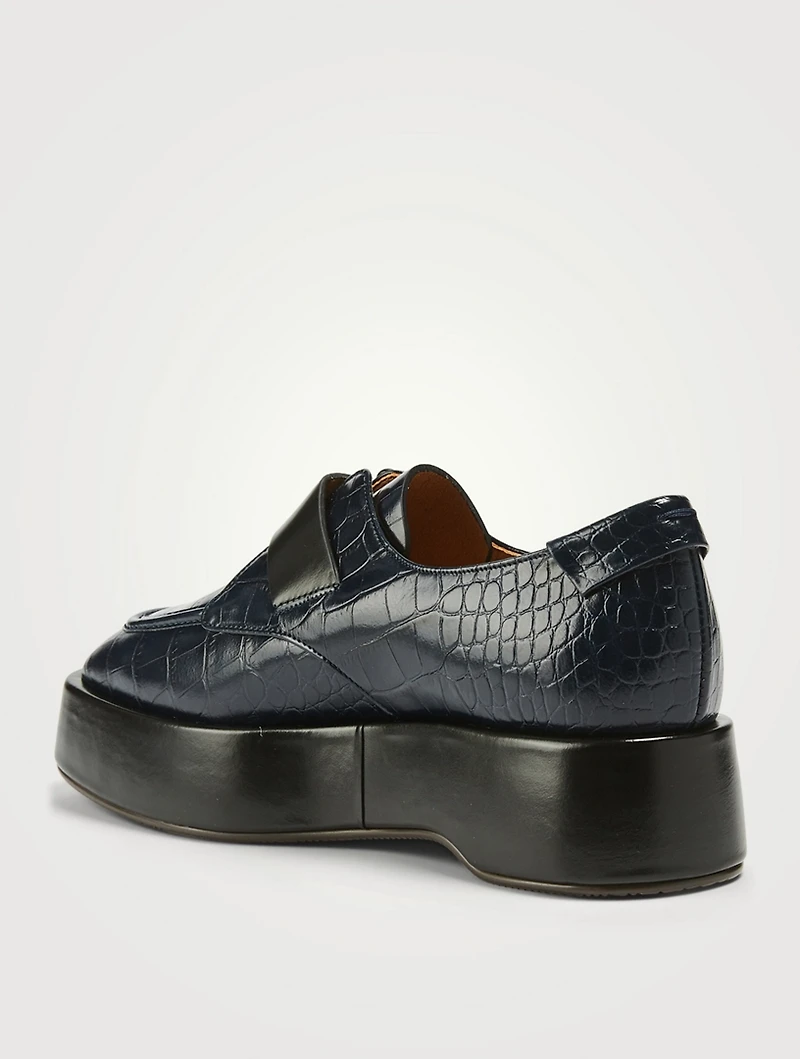 Croc-Embossed Leather Platform Loafers