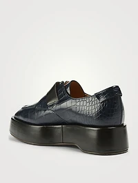 Croc-Embossed Leather Platform Loafers