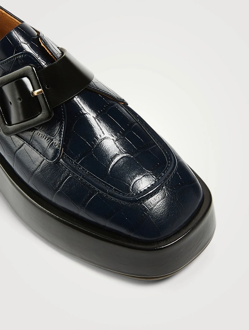 Croc-Embossed Leather Platform Loafers