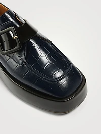 Croc-Embossed Leather Platform Loafers