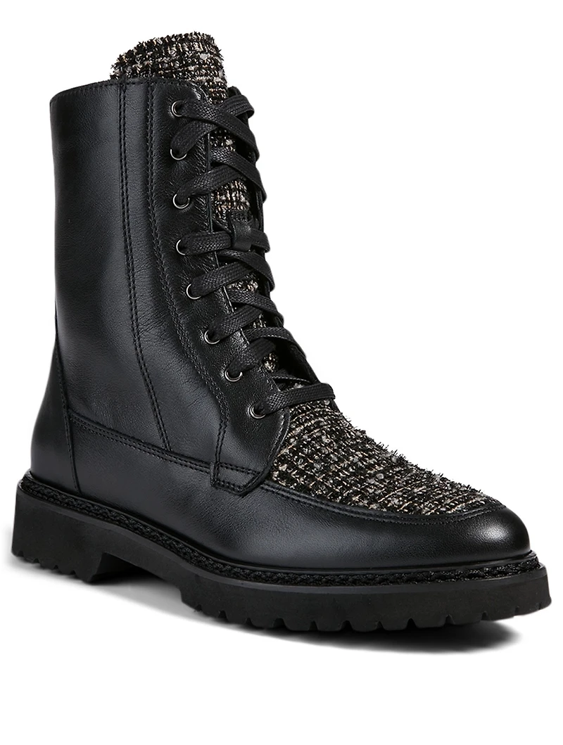 Marlee Leather And Tweed Combat Boots