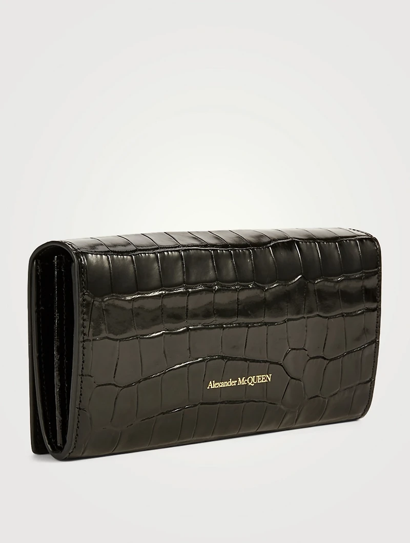Croc-Embossed Leather Continental Wallet