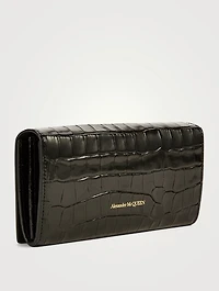 Croc-Embossed Leather Continental Wallet