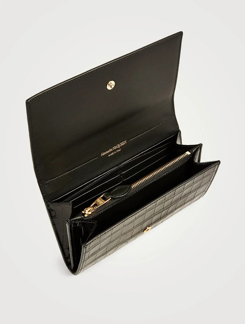 Croc-Embossed Leather Continental Wallet