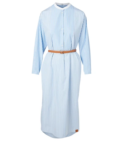 Cotton Midi Shirt Dress Striped Print