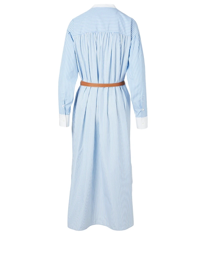 Cotton Midi Shirt Dress Striped Print
