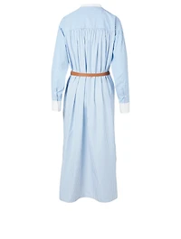 Cotton Midi Shirt Dress Striped Print