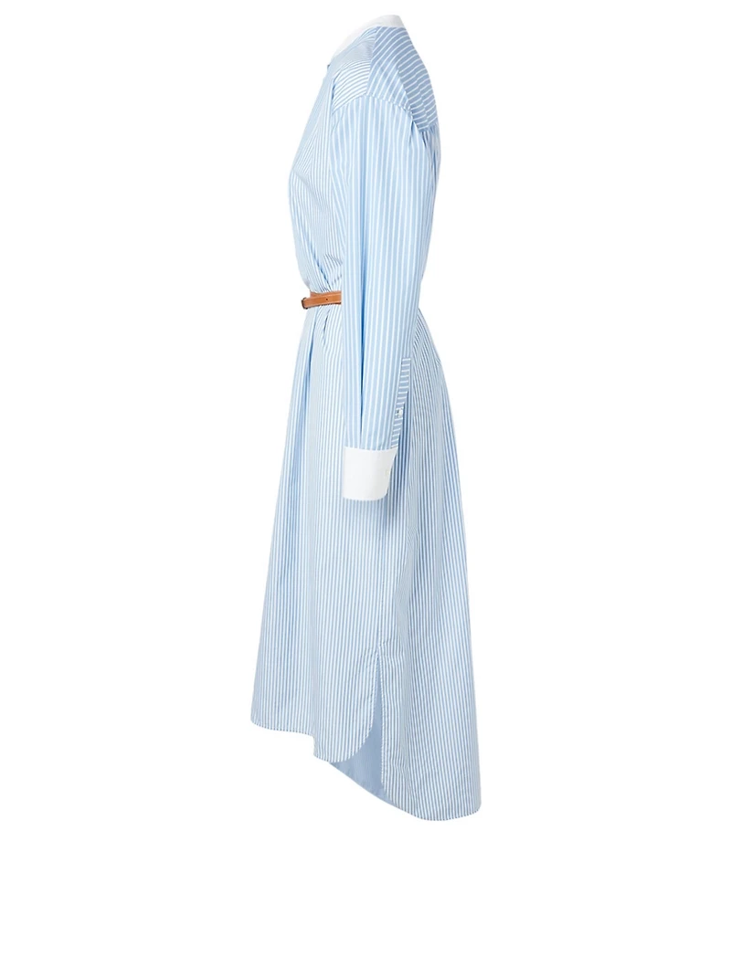 Cotton Midi Shirt Dress Striped Print