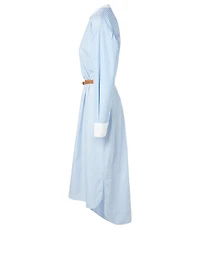 Cotton Midi Shirt Dress Striped Print