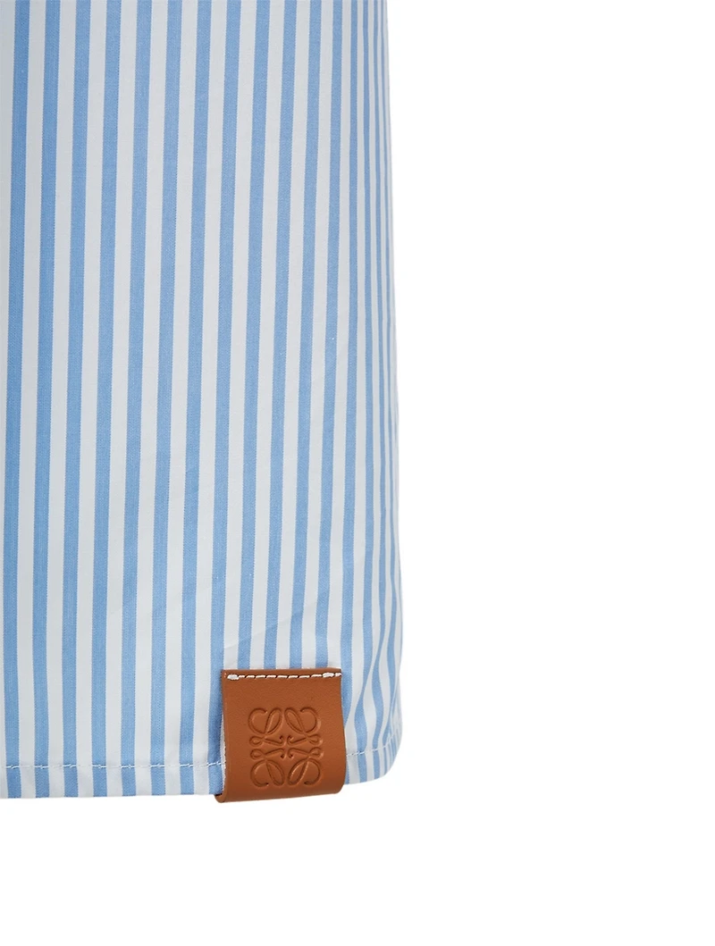 Cotton Midi Shirt Dress Striped Print
