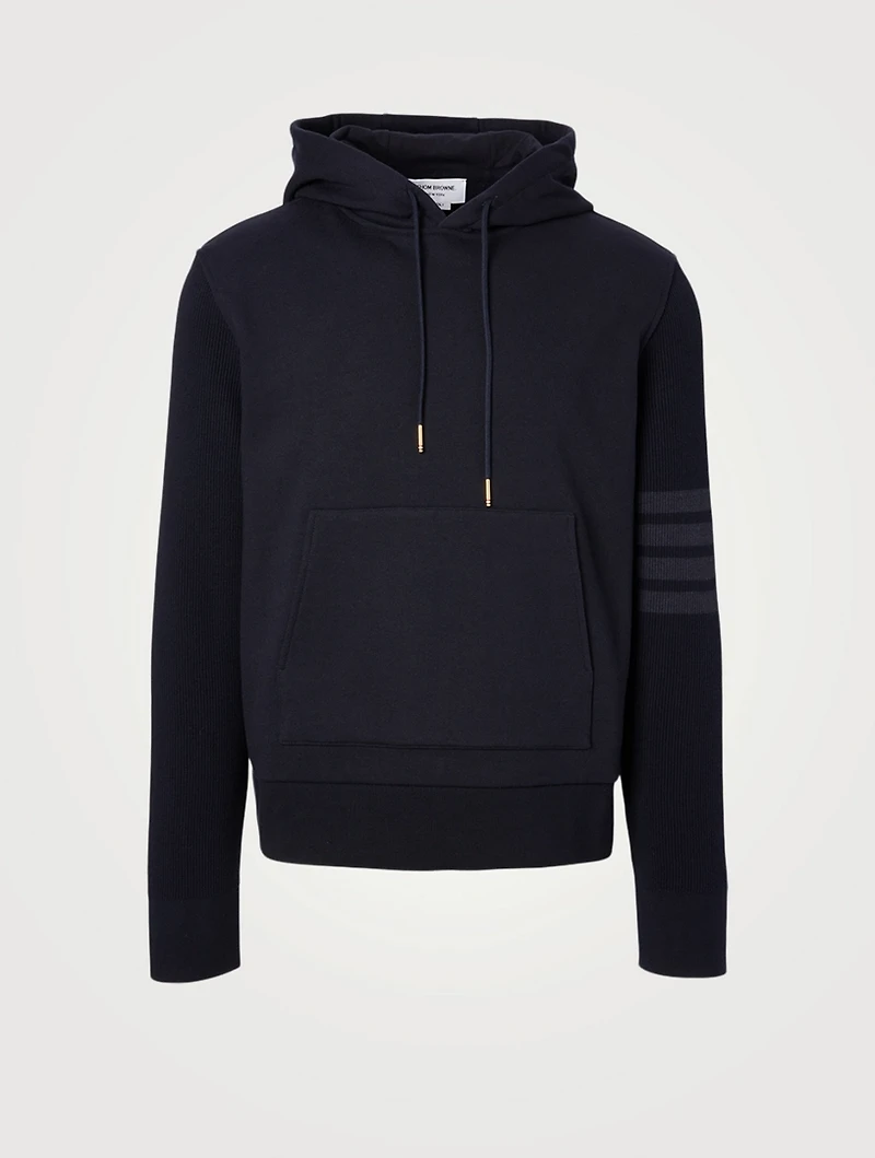Four-Bar Hoodie With Ribbed Sleeves