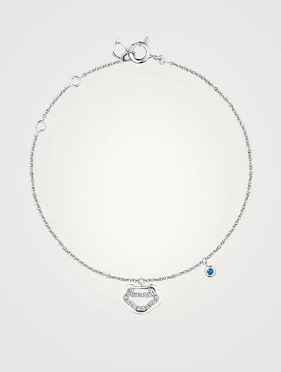 Petite Yu Yi 18K White Gold Bracelet With Diamonds And Blue Sapphire