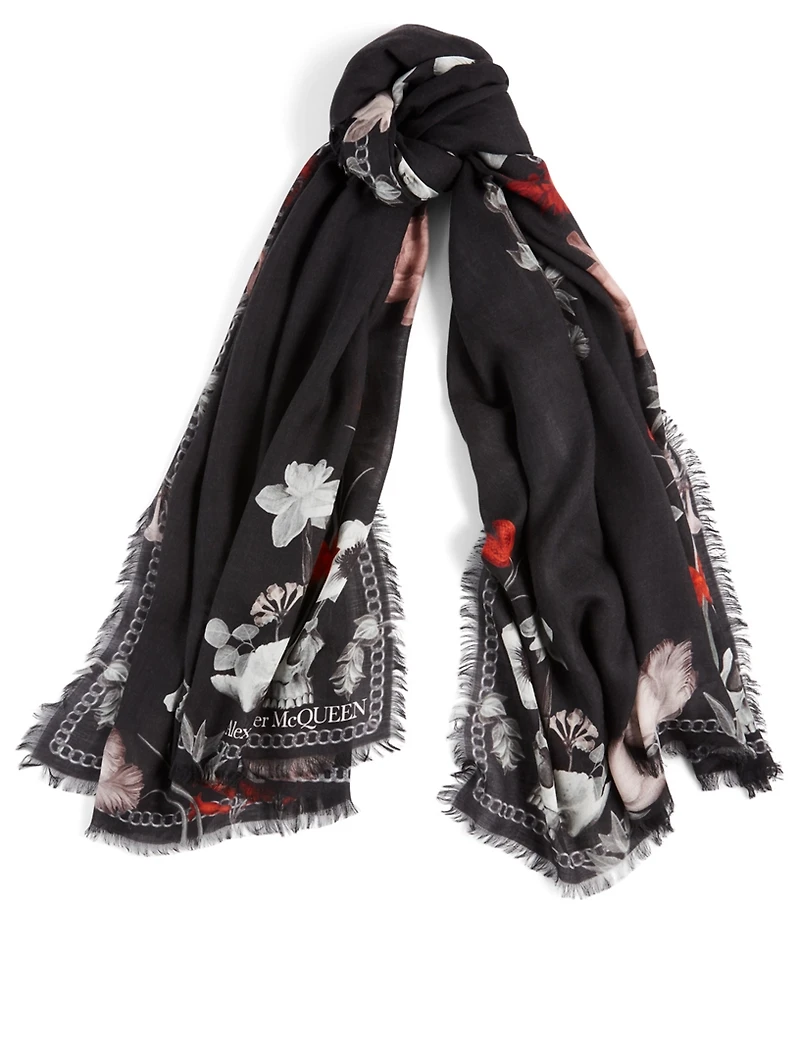 Modal And Wool Night Flower Skeleton Scarf