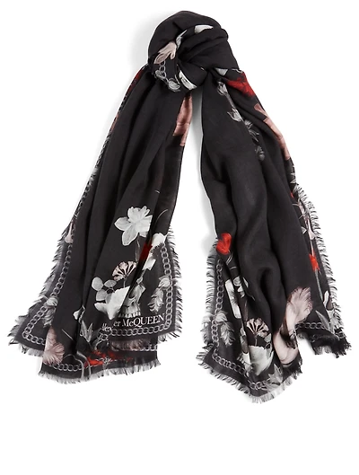 Modal And Wool Night Flower Skeleton Scarf
