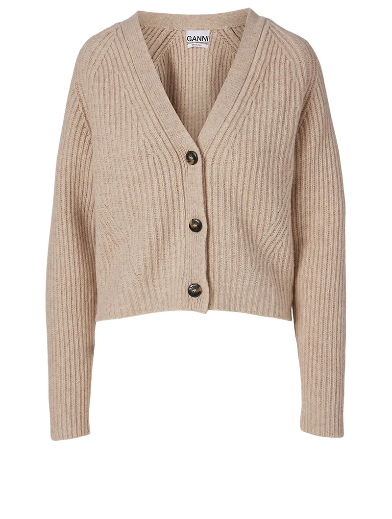Wool-Blend Ribbed Cardigan