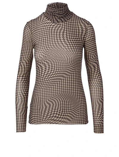 Sheer Turtleneck Top Houndstooth Print