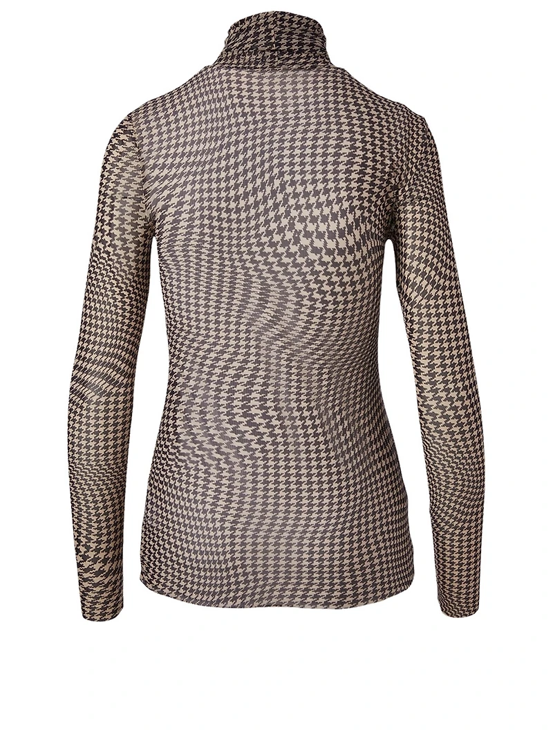 Sheer Turtleneck Top Houndstooth Print