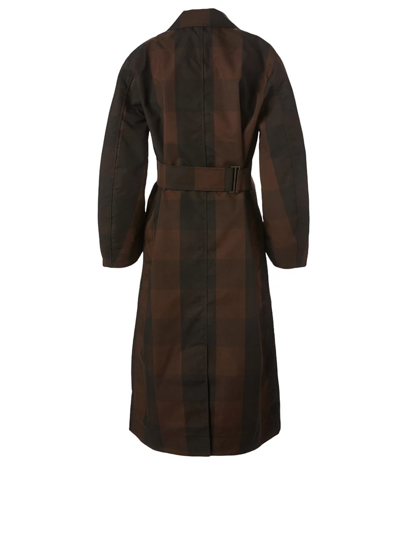 Double-Breasted Trench Coat Check Print