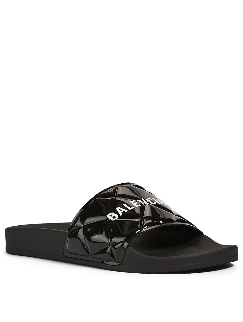 Quilted Patent Logo Slide Sandals