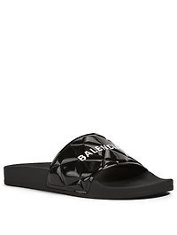 Quilted Patent Logo Slide Sandals