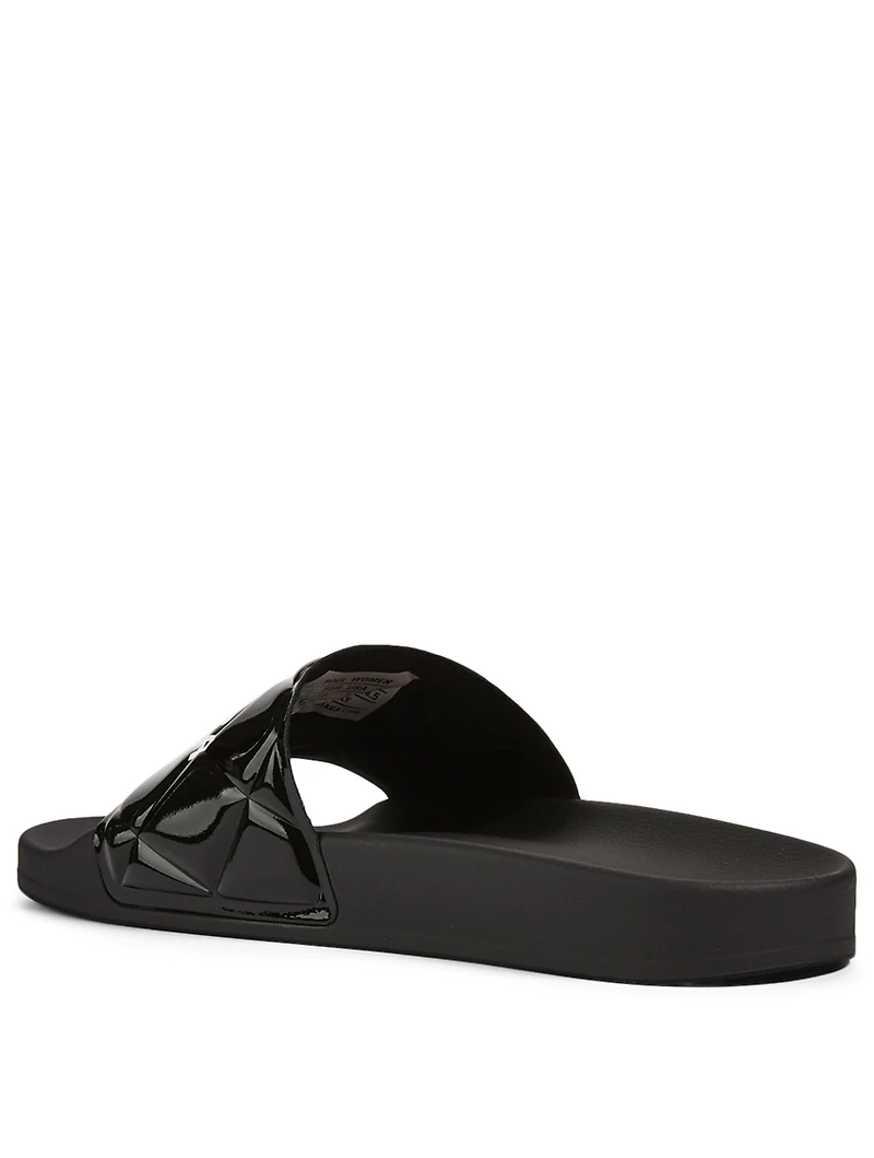 Quilted Patent Logo Slide Sandals